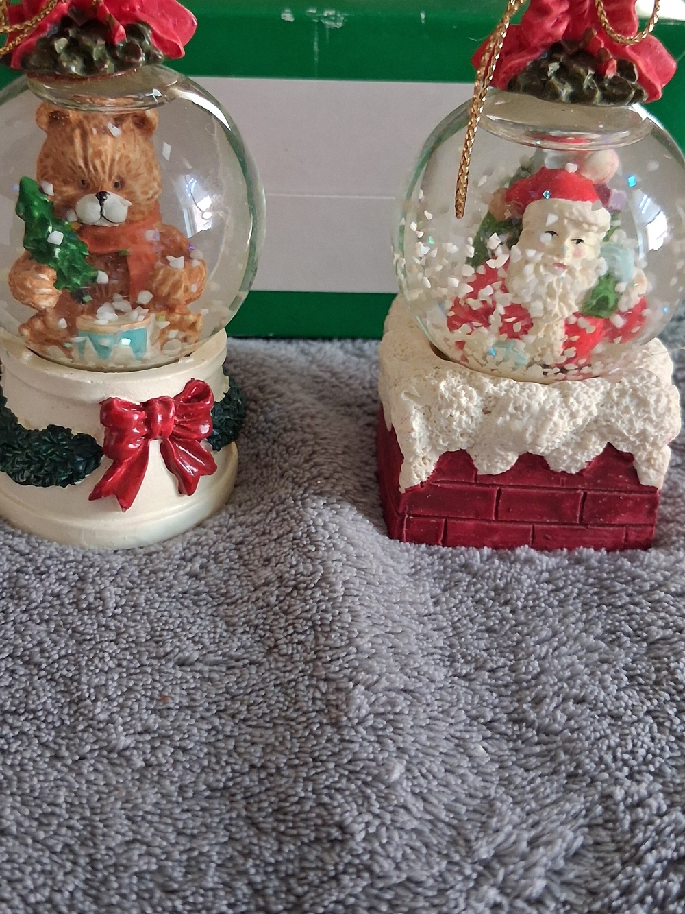 Christmas Santa & Bear Holiday Snow Globe Set - Red and Cream